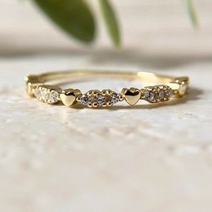Dainty 14k Gold Plated CZ Ring Gold Heart Ring 925 Sterling Silver Valentines